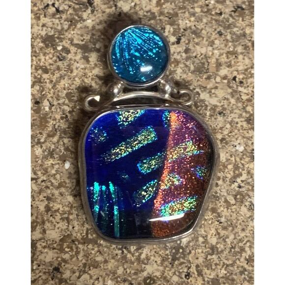 Sterling Silver and Dichroic Glass Pendant Colorful & Unique Shape - Picture 1 of 7